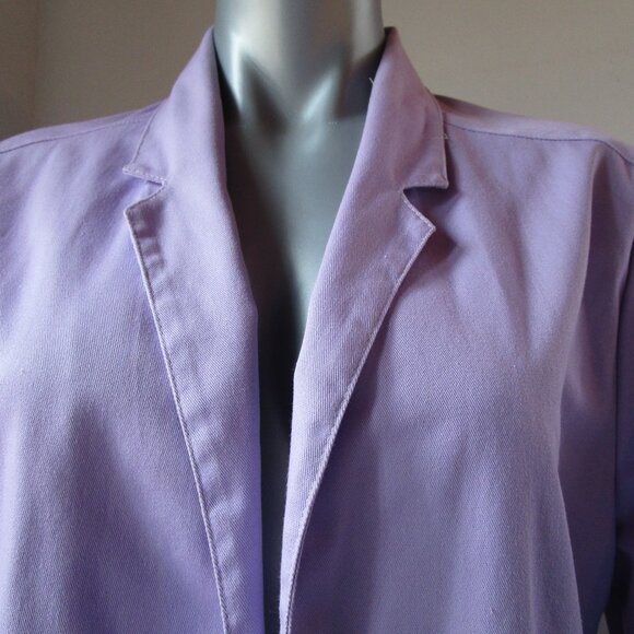 Lavender cotton-poly blazer lab jacket open front, lg pockets cuff sleeves - Picture 2 of 9